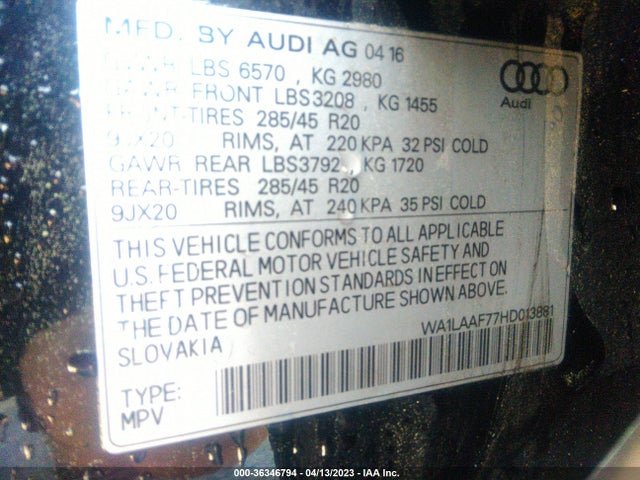 WA1LAAF77HD013881 Audi Q7 Premium Plus