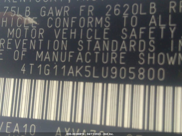 Toyota CAMRY SE 2020 4T1G11AK5LU905800 Image 10