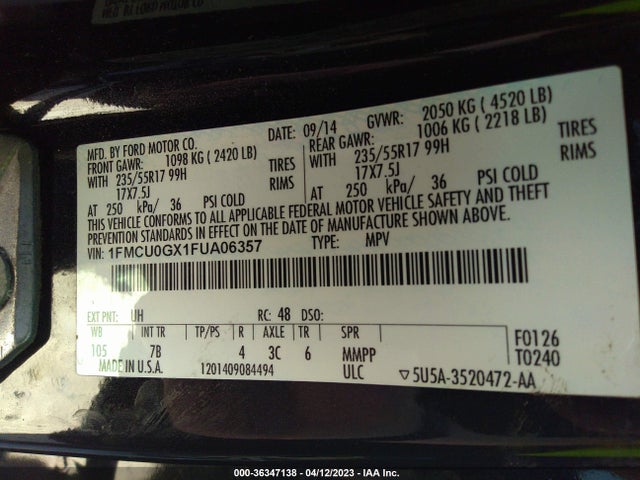 Ford ESCAPE SE 2015 1FMCU0GX1FUA06357 Image 9