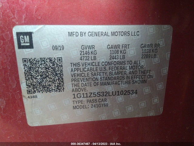 Chevrolet IMPALA LT 2020 1G11Z5S32LU102534 Image 9