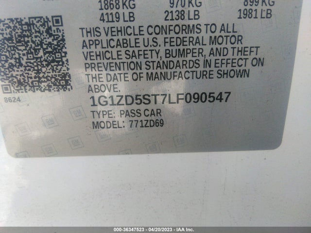 Chevrolet MALIBU LT 2020 1G1ZD5ST7LF090547 Image 9