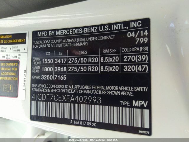 4JGDF7CEXEA402993 Mercedes-Benz Gl-class Gl 450
