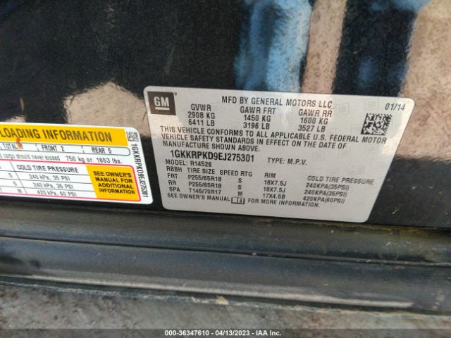 1GKKRPKD9EJ275301 GMC ACADIA SLE