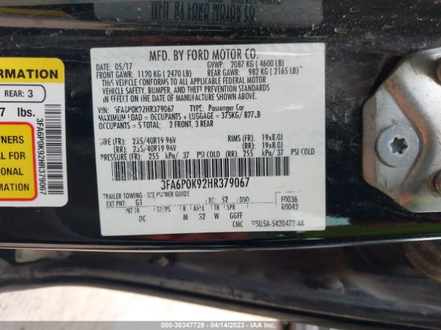 3FA6P0K92HR379067 Ford Fusion Titanium/platinum