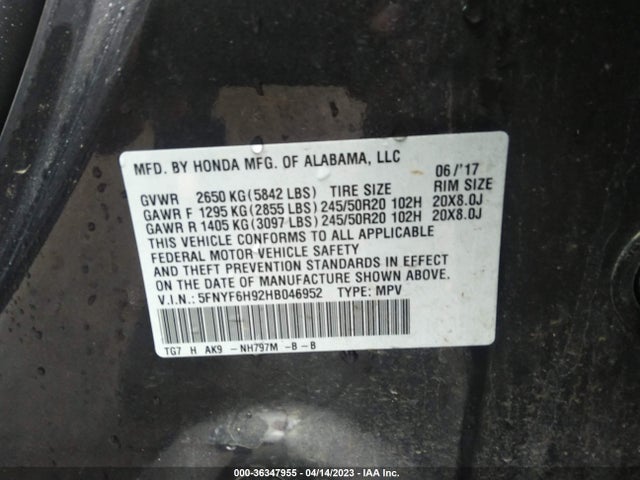 Honda Pilot Touring 2017 5FNYF6H92HB046952 Image 9