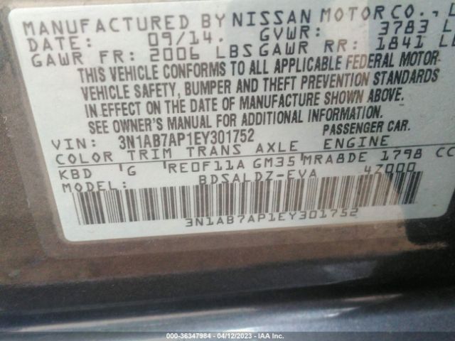 3N1AB7AP1EY301752 Nissan SENTRA SV