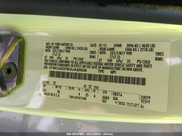 Ford ESCAPE SE 2016 1FMCU0G78GUA20838 Image 10