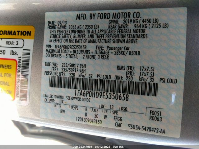 1FA6P0HD9E5350658 Ford FUSION SE