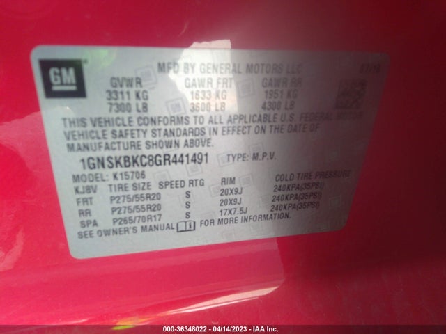 Chevrolet Tahoe Lt 2016 1GNSKBKC8GR441491 Image 10