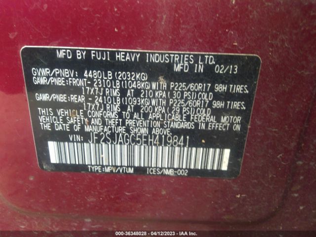 JF2SJAGC5EH419841 Subaru Forester 2.5i Premium
