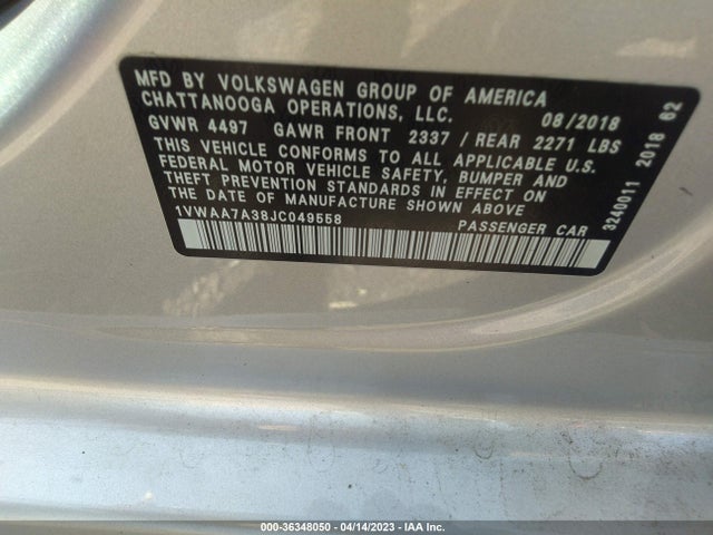 1VWAA7A38JC049558 Volkswagen Passat 2.0t S/r-line