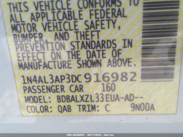 2013 NISSAN ALTIMA 2.5 SL VIN: 1N4AL3AP3DC916982
