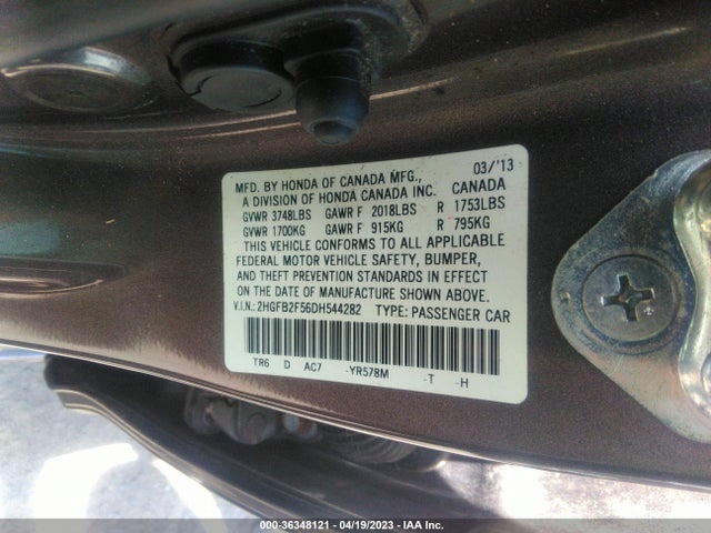 2013 HONDA CIVIC SDN LX VIN: 2HGFB2F56DH544282