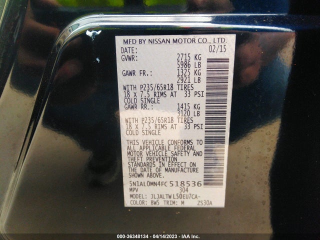 Infiniti QX60 2015 5N1AL0MN4FC518536 Image 9