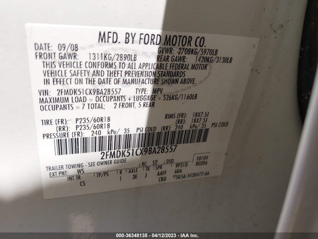 2009 FORD FLEX SE VIN: 2FMDK51CX9BA28557