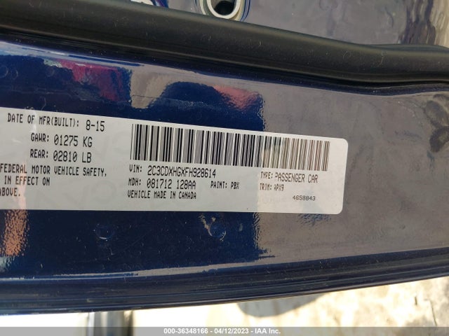 2015 DODGE CHARGER SXT VIN: 2C3CDXHGXFH928614