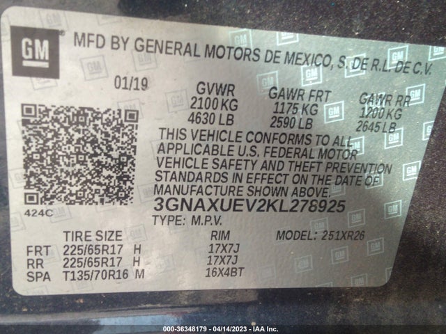 Chevrolet EQUINOX LT 2019 3GNAXUEV2KL278925 Image 10