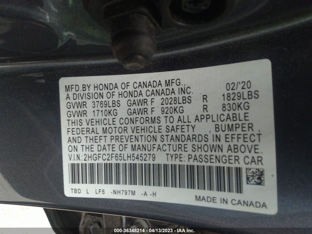 Honda Civic Sedan Lx 2020 2HGFC2F65LH545279 Image 9