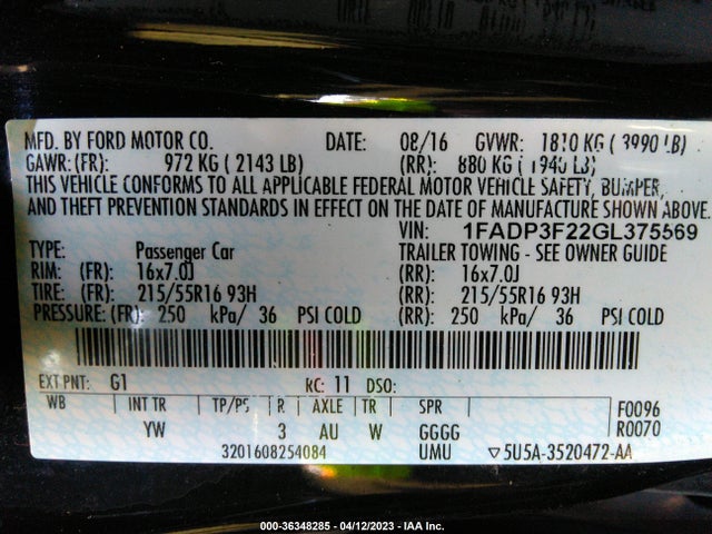 Ford FOCUS SE 2016 1FADP3F22GL375569 Image 11