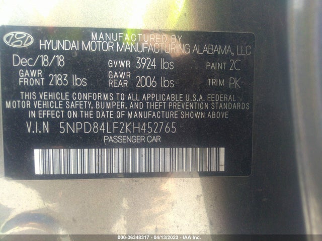 Hyundai ELANTRA SEL 2019 5NPD84LF2KH452765 Image 11