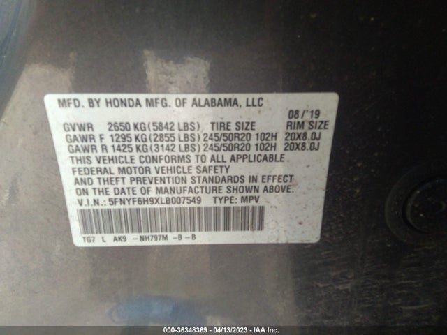 Honda Pilot Touring 8-passenger 2020 5FNYF6H9XLB007549 Image 9