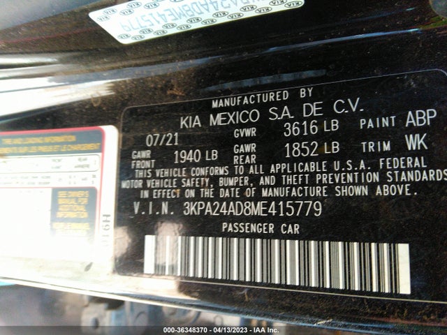 2021 KIA RIO S VIN: 3KPA24AD8ME415779
