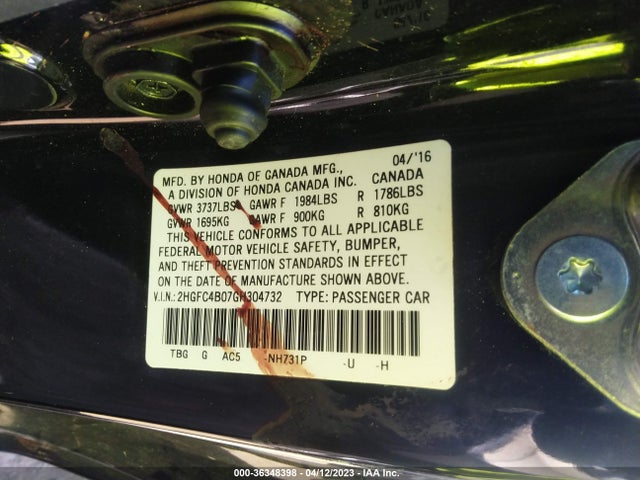 Honda Civic Coupe Lx-p 2016 2HGFC4B07GH304732 Image 9