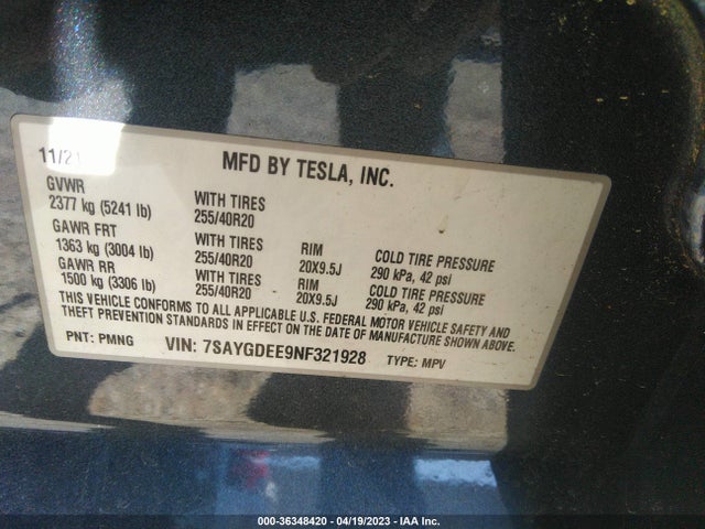 Tesla Model Y Long Range 2022 7SAYGDEE9NF321928 Image 9