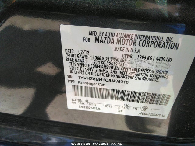 2012 Mazda Mazda6 I Sport მანქანა იყიდება აუქციონზე, vin: 1YVHZ8BH1C5M35010, აუქციონის ნომერი: 36348505