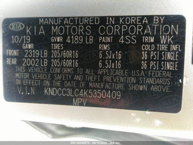 KNDCC3LC4K5350409 KIA NIRO EX