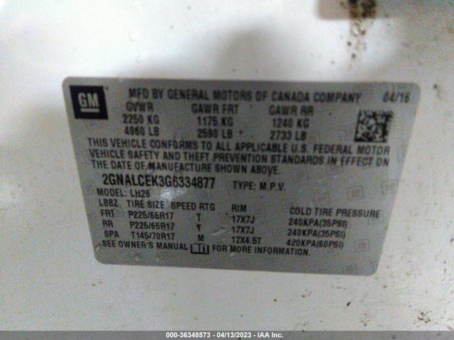 Chevrolet EQUINOX LT 2016 2GNALCEK3G6334877 Image 10