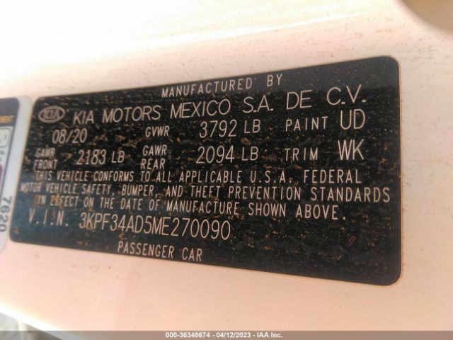 3KPF34AD5ME270090 KIA Forte Gt-line
