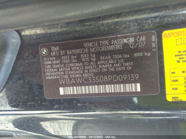 2008 BMW 3 SERIES 328XI VIN: WBAWC33508PD09139