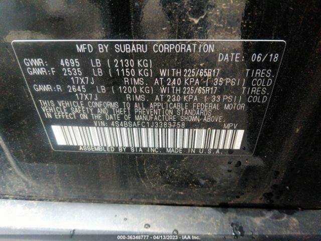 4S4BSAFC1J3383758 Subaru Outback Premium