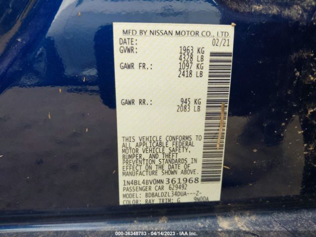 1N4BL4BV0MN361968 Nissan Altima 2.5 S