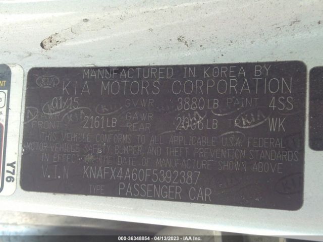 KNAFX4A60F5392387 KIA FORTE LX