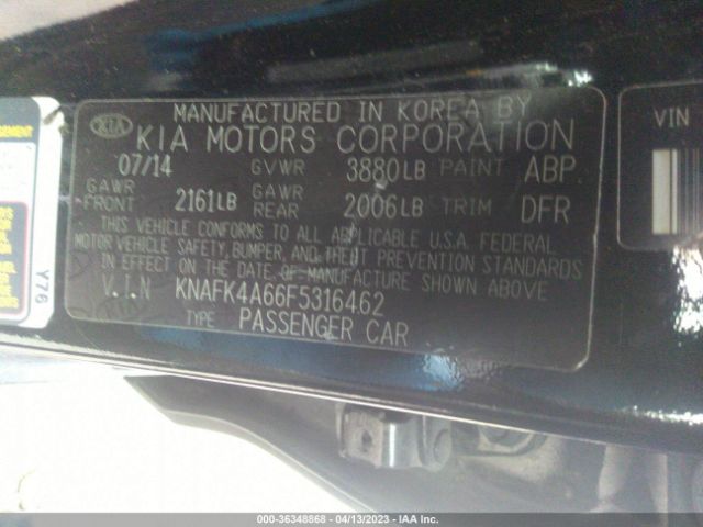 KNAFK4A66F5316462 KIA FORTE LX