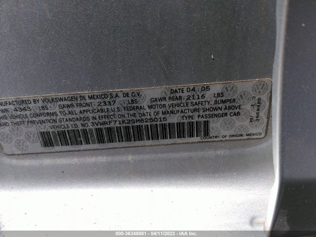 Продаж на аукціоні авто 2005 Volkswagen Jetta Sedan A5 2.5l, vin: 3VWRF71K25M625015, номер лоту: 36348881