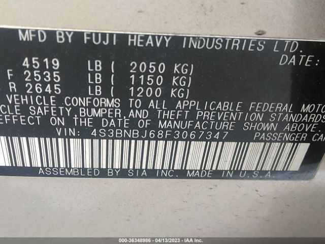4S3BNBJ68F3067347 Subaru Legacy 2.5i Limited