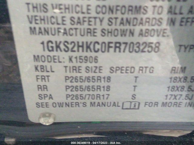 1GKS2HKC0FR703258 GMC Yukon Xl Slt
