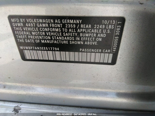 WVWBP7AN3EE517794 Volkswagen CC SPORT