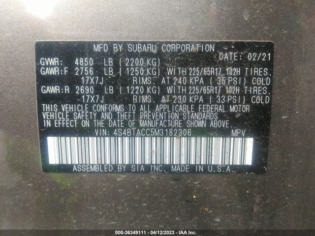 Subaru Outback Premium 2021 4S4BTACC5M3182306 Image 9