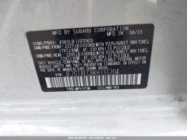 JF2GTAEC8KH331204 Subaru Crosstrek Premium