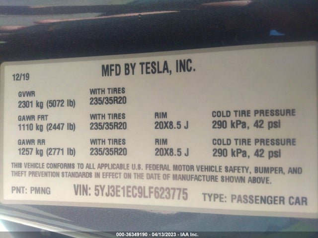 Tesla Model 3 Performance 2020 5YJ3E1EC9LF623775 Image 10
