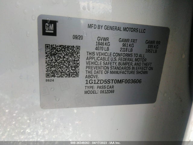 Chevrolet MALIBU LT 2021 1G1ZD5ST0MF003606 Image 9
