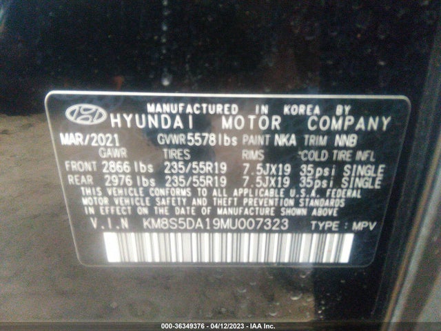 2021 Hyundai Santa Fe, VIN: KM8S5DA19MU007323