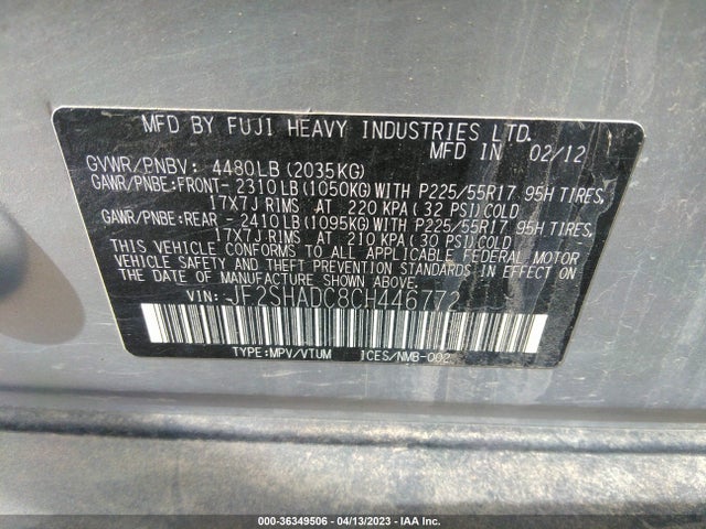 2012 SUBARU FORESTER 2.5X PREMIUM VIN: JF2SHADC8CH446772