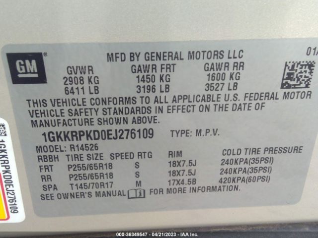 1GKKRPKD0EJ276109 GMC Acadia Sle-2