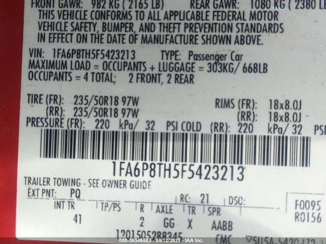 2015 Ford Mustang, VIN: 1FA6P8TH5F5423213