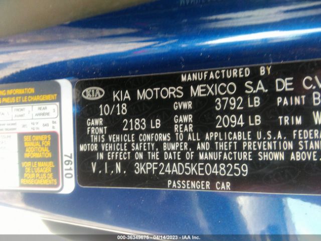 3KPF24AD5KE048259 KIA Forte Lxs